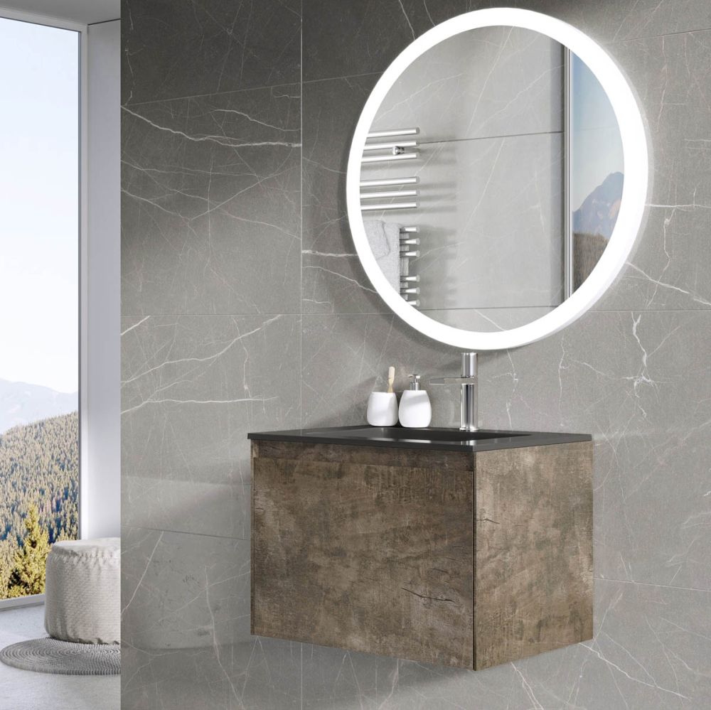 Odion Metallic Wall Hung Vanity Unit with Black Basin 600mm
