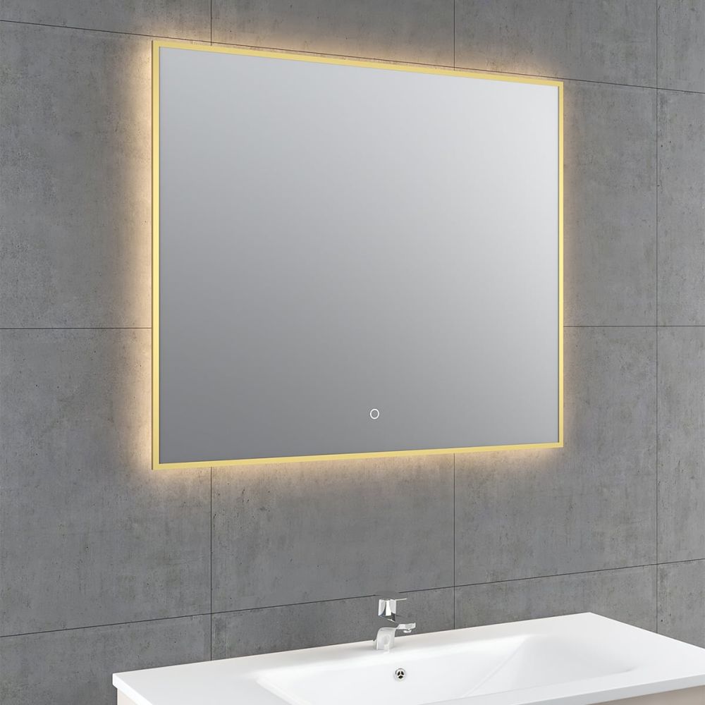 Rione Gold Rectangular Backlit LED Heated Mirror 850x550mm