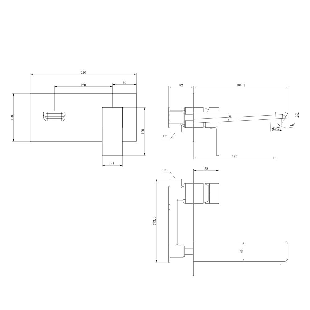 Zena Matt Black Wall Mounted Bath Filler Tap