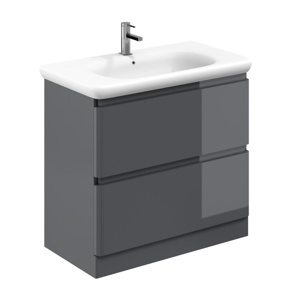Neon Gloss Titanium Grey Floor Standing Vanity Unit with Lynx Resin Basin 900mm