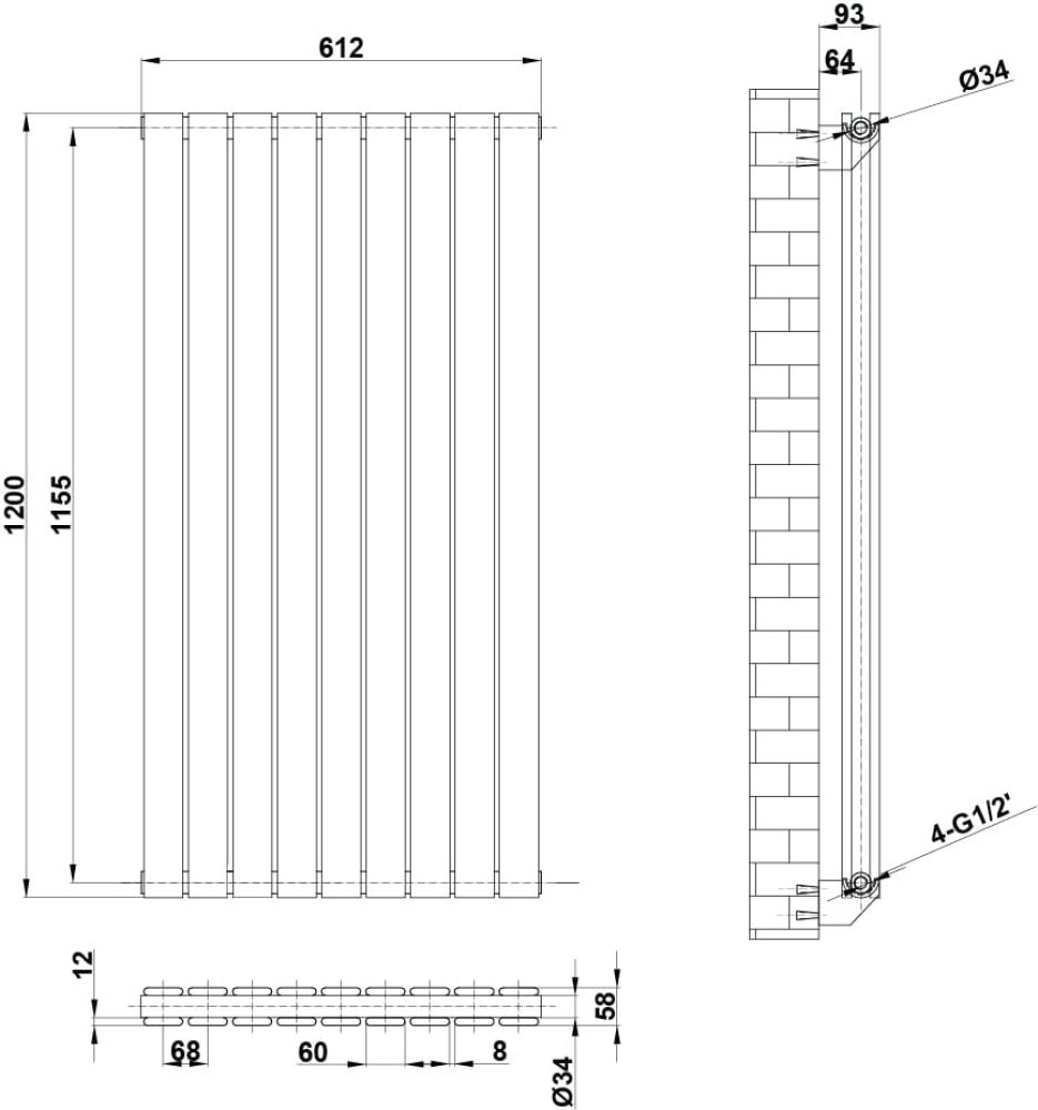 Perth White Double Vertical Flat Panel Radiator 1200x612mm