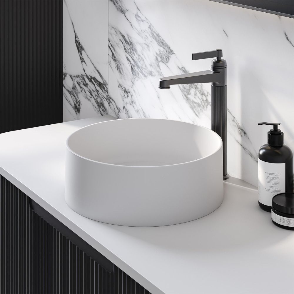 Macey Matt White Stone Countertop Basin