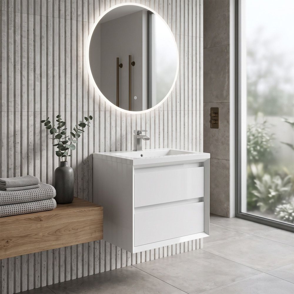 minimalist modern white gloss floating wall hung vanity unit