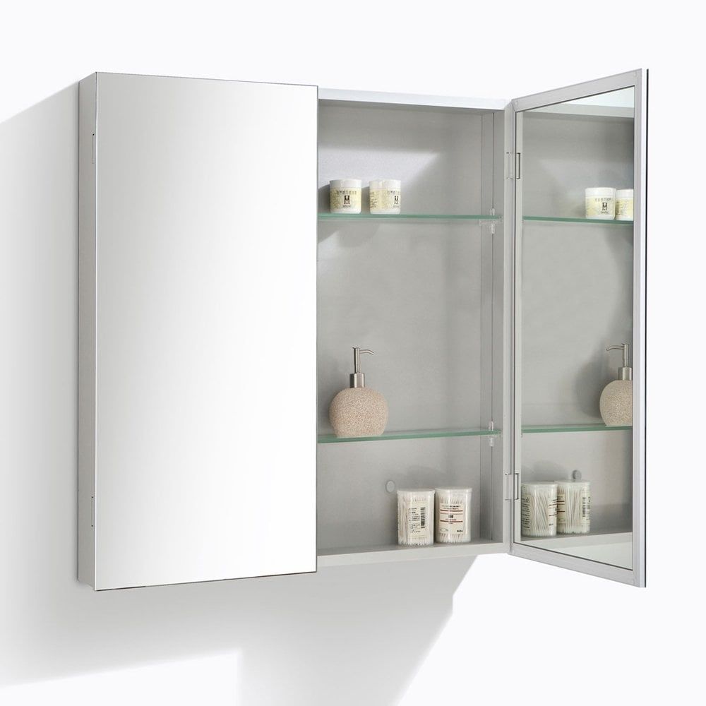 Neon Double Door Bathroom Mirrored Wall Cabinet