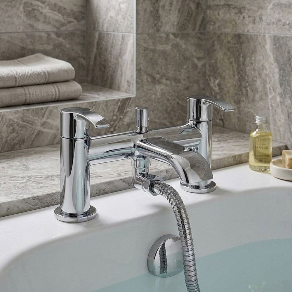 Lifestyle image of the Harlow Chrome Bath Shower Mixer Tap