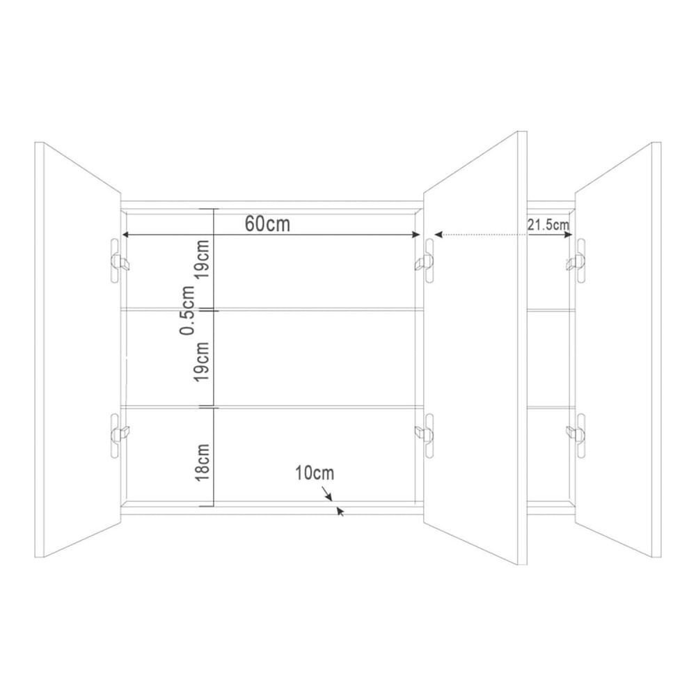 Manor Triple Door Illuminated LED Mirrored Wall Cabinet 860x630mm Internal Shelves Spec Drawing