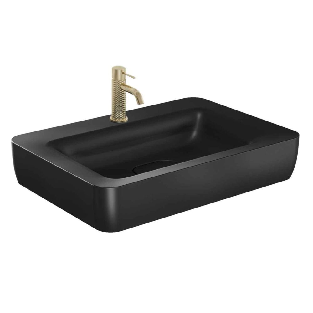 Micheli Matt Black Wall Hung Basin 700mm