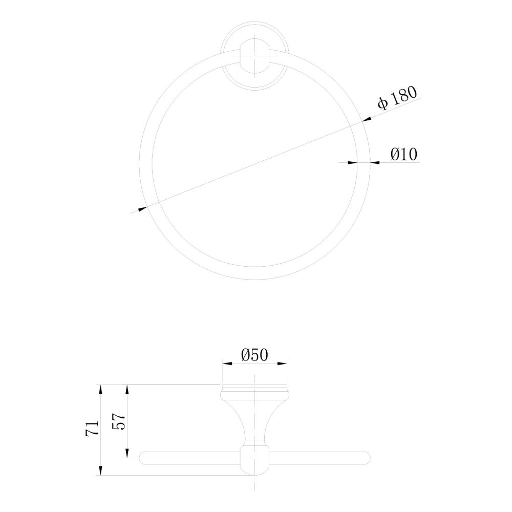 Warwick Brushed Nickel Traditional Round Towel Ring Dimension Drawing
