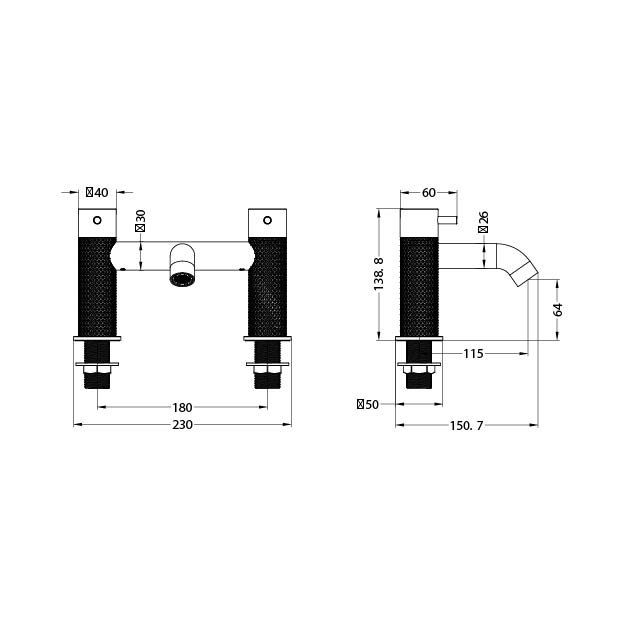 Moray Knurled Bath Filler Tap Spec Drawing