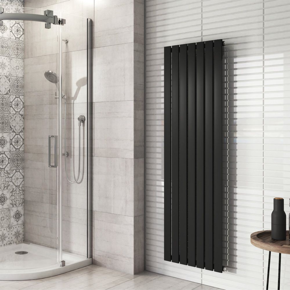Perth Matt Black Double Vertical Flat Panel Radiator 1600x475mm