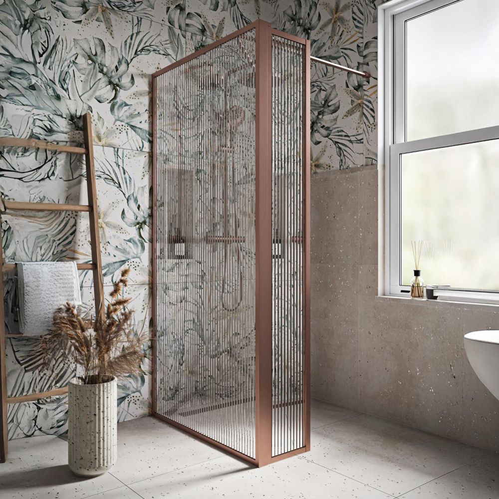 Amien Brushed Bronze Fluted Glass Pivot Return Panel 300mm