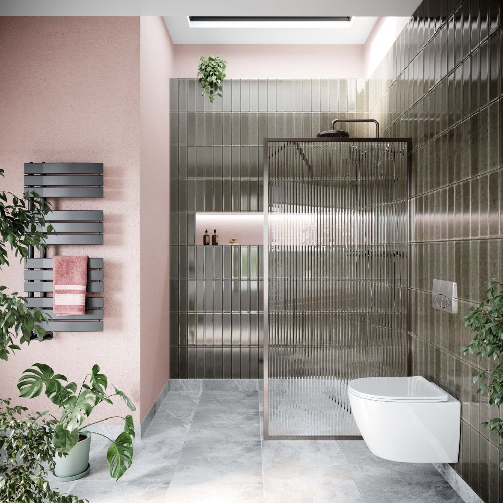 Amien Gunmetal Framed Fluted Glass Shower Screen