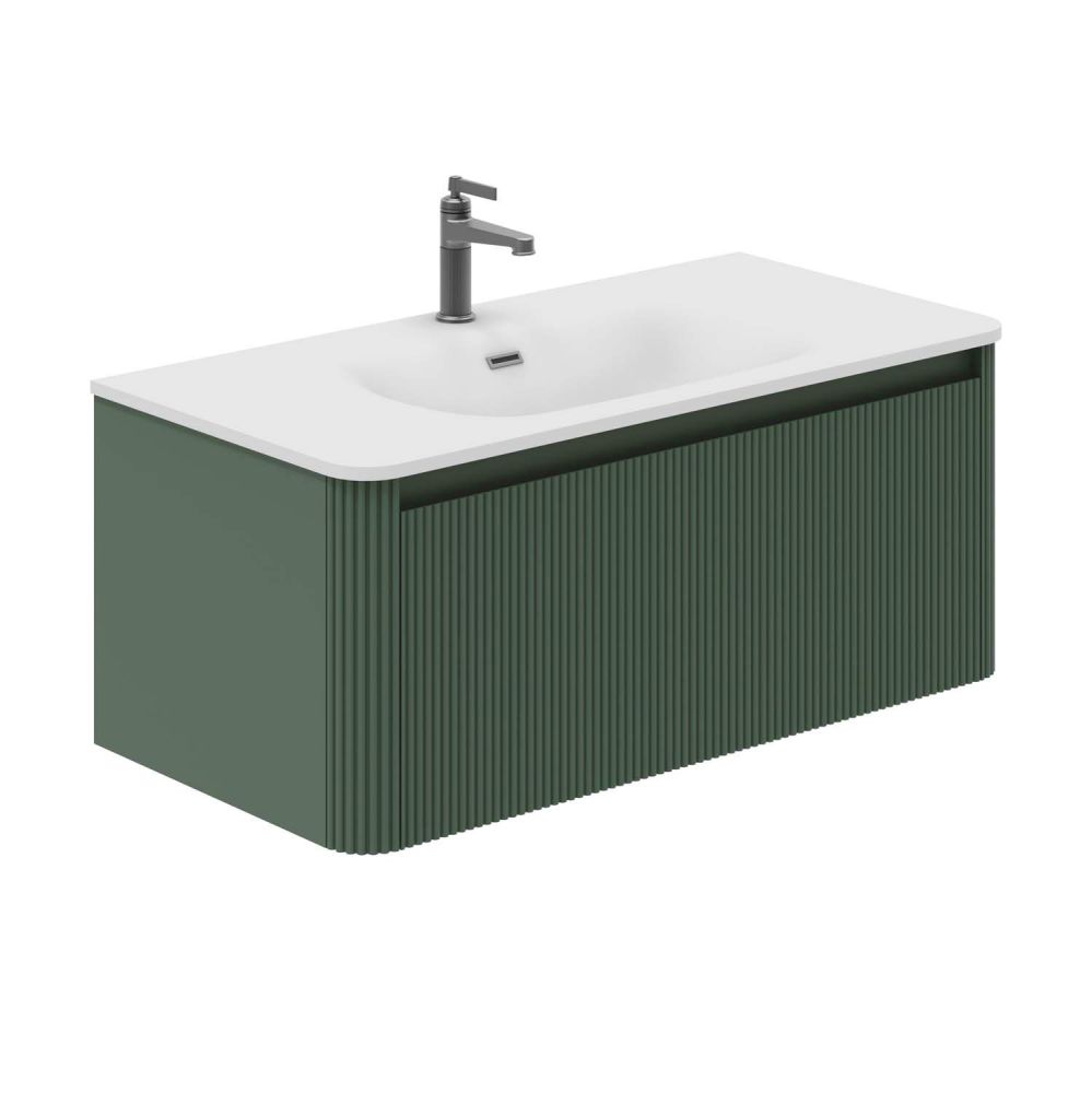 1000mm Wish Ribbed Wall Hung Vanity Unit in Green with Ceramic Basin