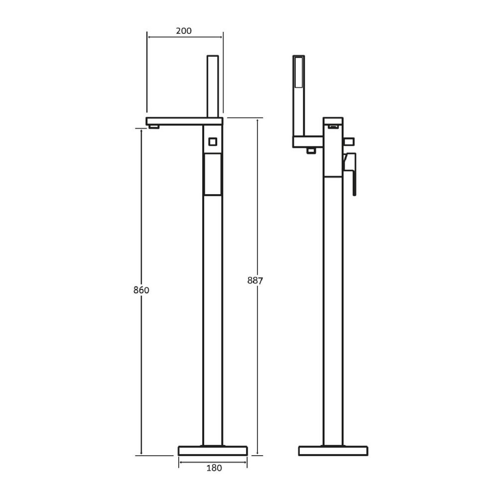 Nyland Chrome Freestanding Bath Shower Mixer - dimensions