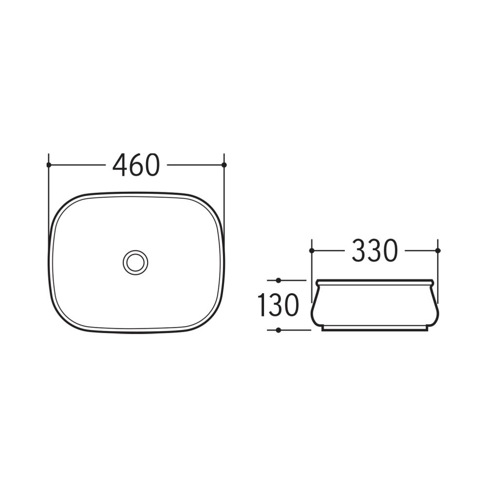 Talos White Curved Countertop Ceramic Basin Spec Drawing