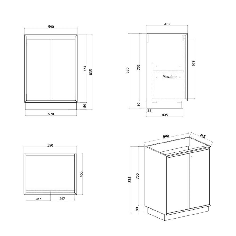 Venus Gloss White Floor Standing Vanity Unit - 600mm Spec Drawing