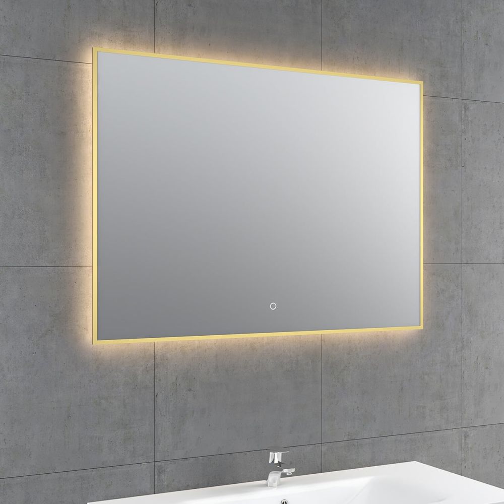 Rione Gold Rectangular Backlit LED Heated Mirror 1000x550mm