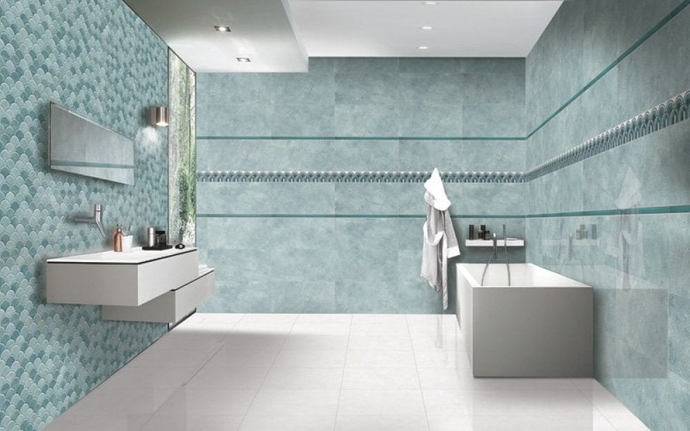 Atlantis Turquoise Gloss Decor Ceramic Tile 600x300mm