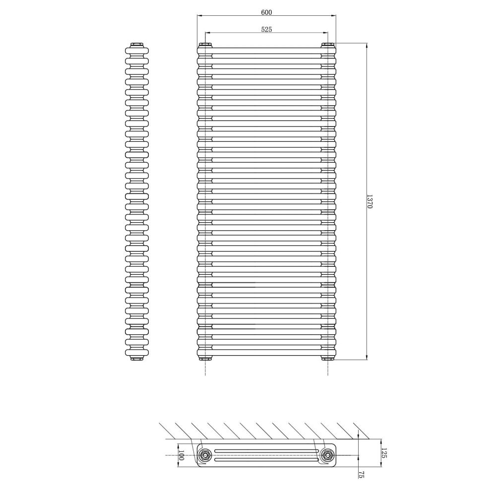 Upton Grey Double Horizontal Column Radiator 600x1370mm
