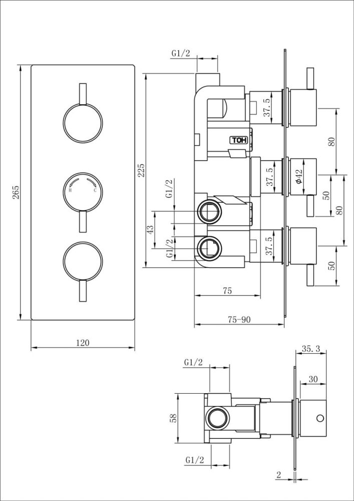 Double Outlet Round Concealed Shower Valve Spec