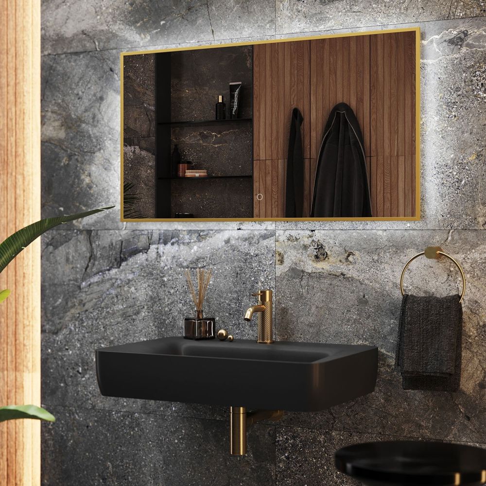 Rione Gold Rectangular Backlit LED Heated Mirror 1200x550mm