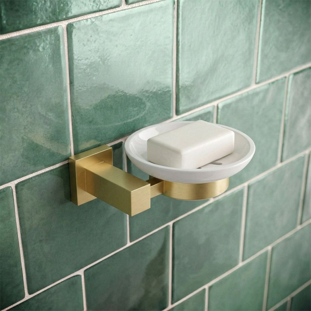 Quad Brushed Gold Ceramic Soap Dish Holder