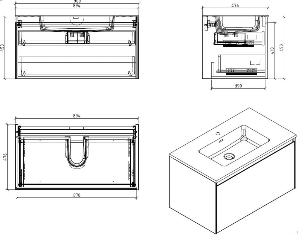 Odion Concrete Wall Hung Vanity Unit with White Basin 900mm