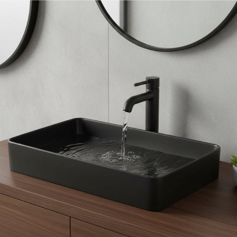 Monica Matt Black Rectangular Countertop Basin
