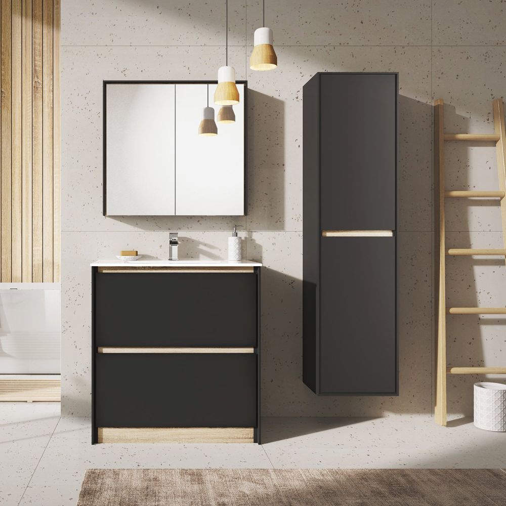 Newbury Wall Mounted Tall Storage Cabinet in Matt Black