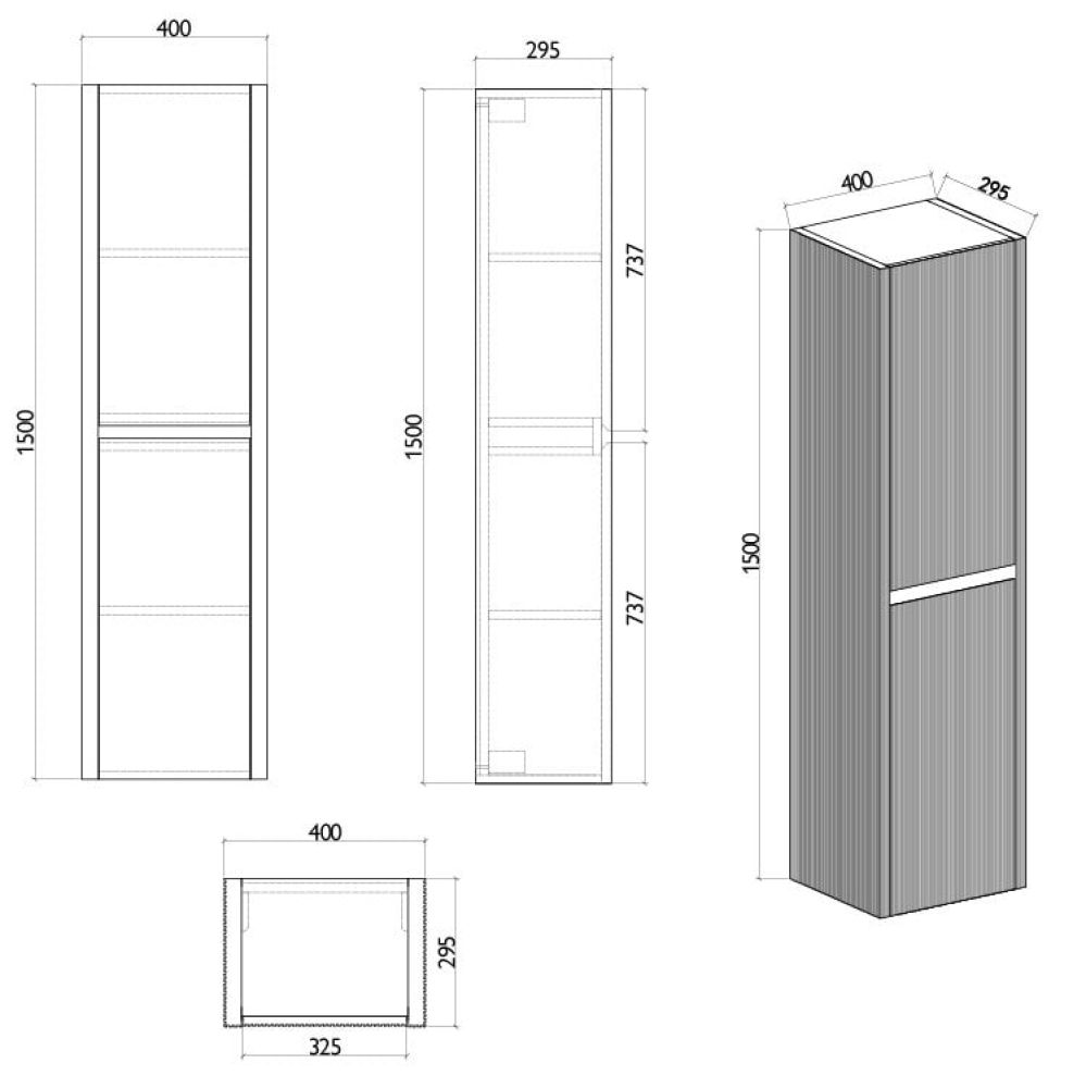 Bryce Ribbed Grey Tall Storage Unit Spec