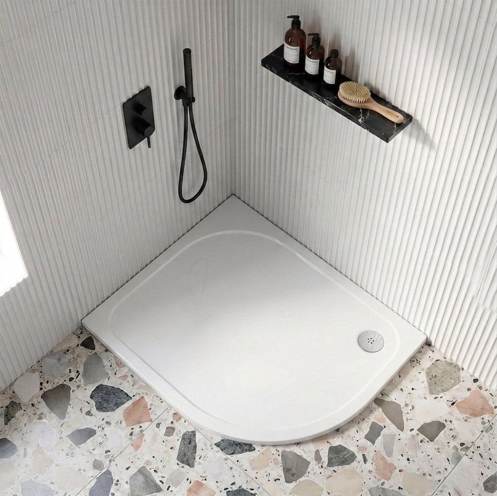 Modern lifestyle image of the Low Profile Right Hand Offset Quadrant Shower Tray 1000x900mm