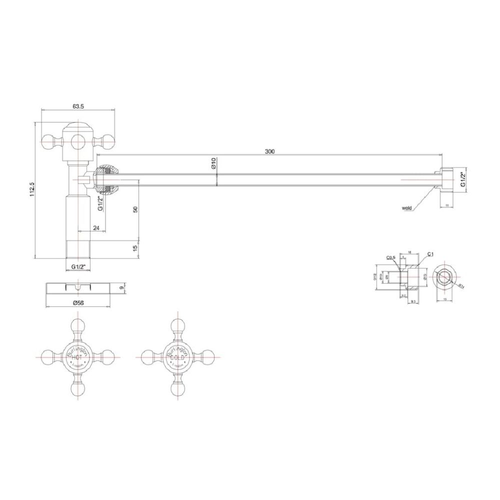 Burlington Chrome Basin Tap Shut Off Valves (Hot/Cold)