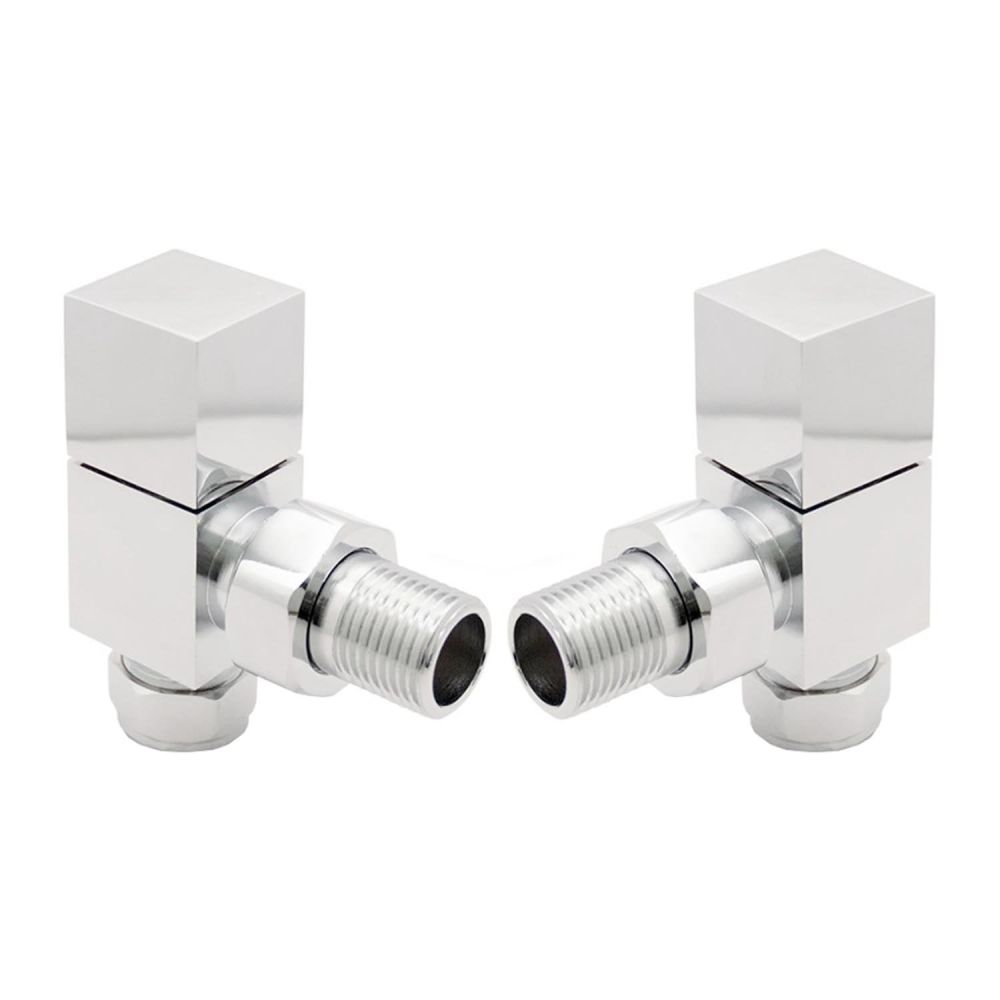 Square Chrome Angled Pair of Radiator Valves