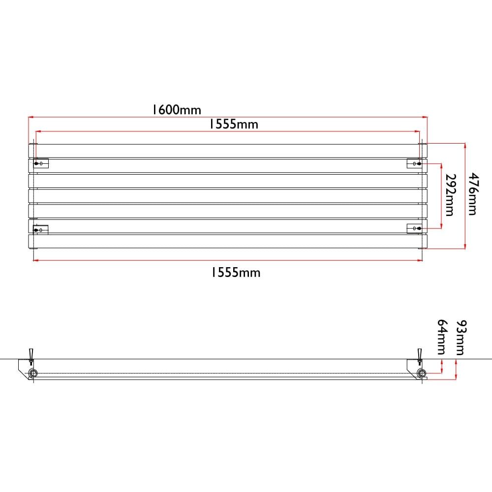 Perth Grey Double Horizontal Flat Panel Radiator 475x1600mm