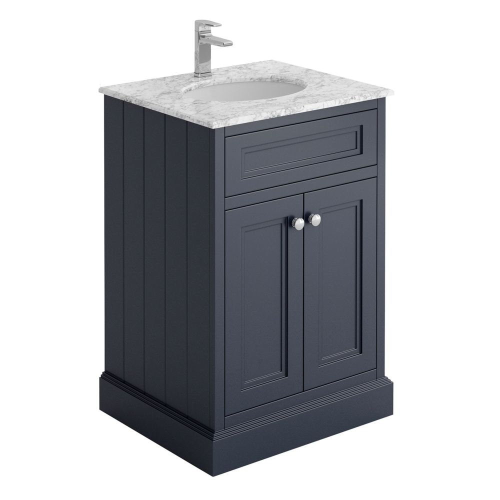 Richmond Midnight Grey Floor Standing Traditional Vanity Unit with White Marble Top 600mm