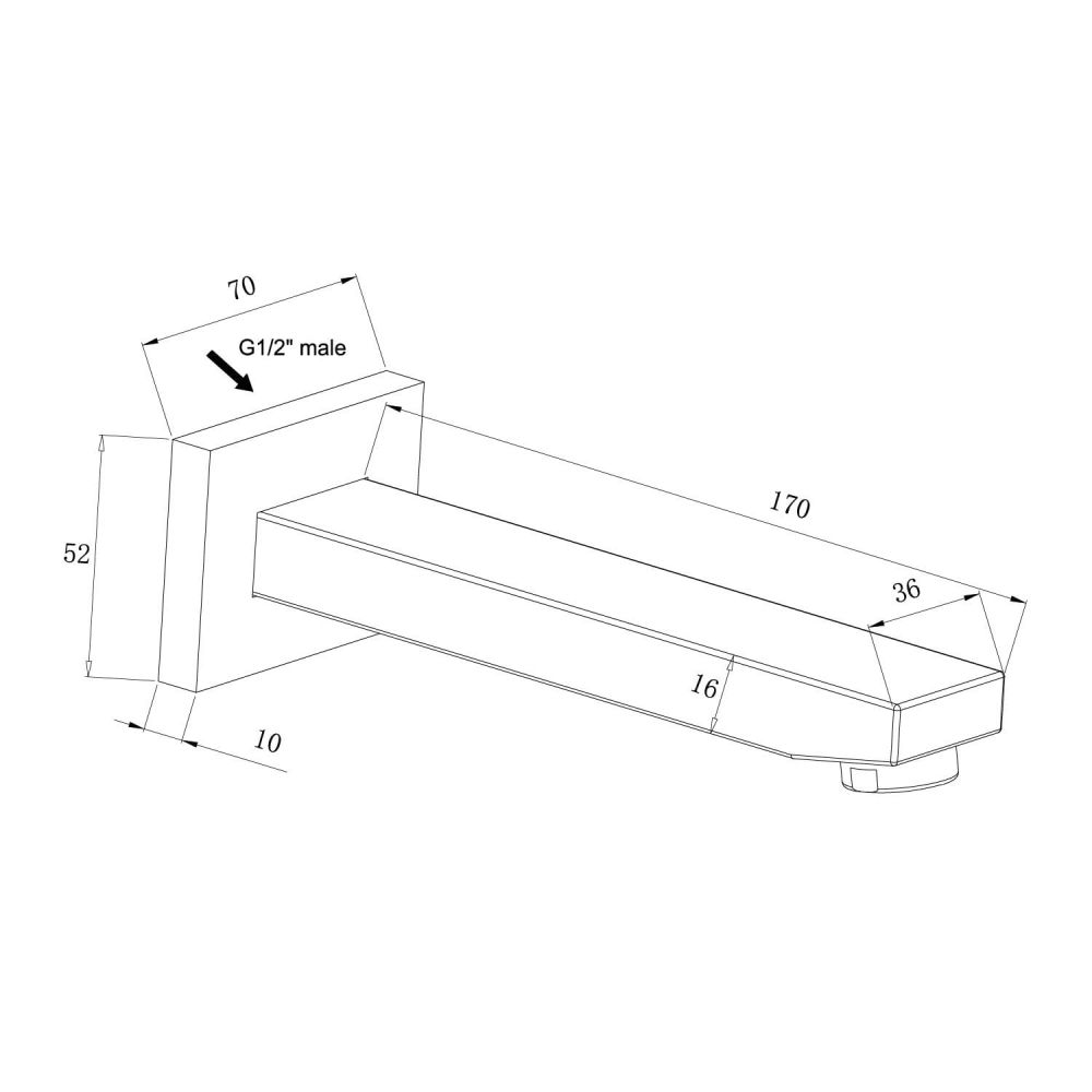 Vade Chrome Wall Mounted Bath Spout dimensions