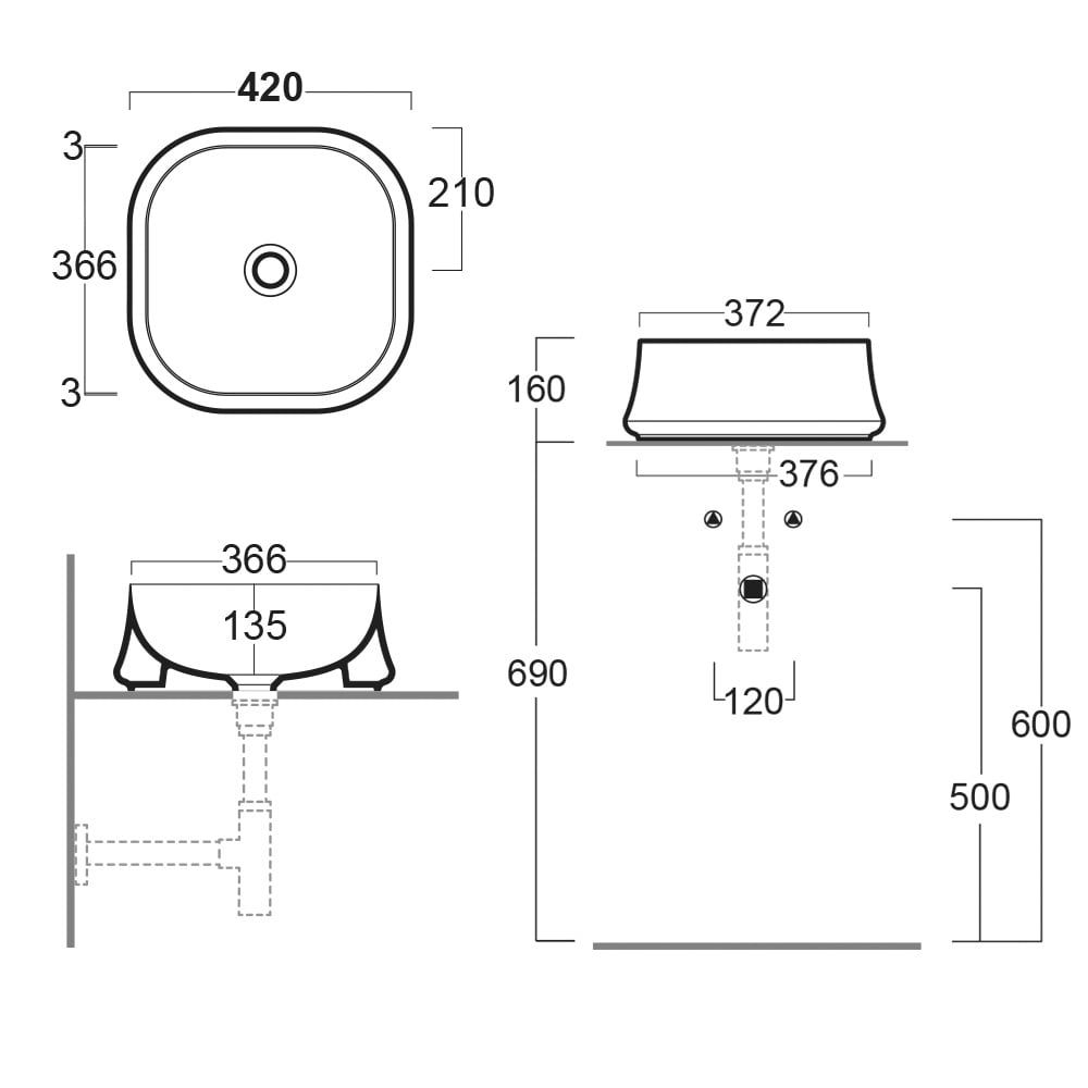 Paora White Square Countertop Basin