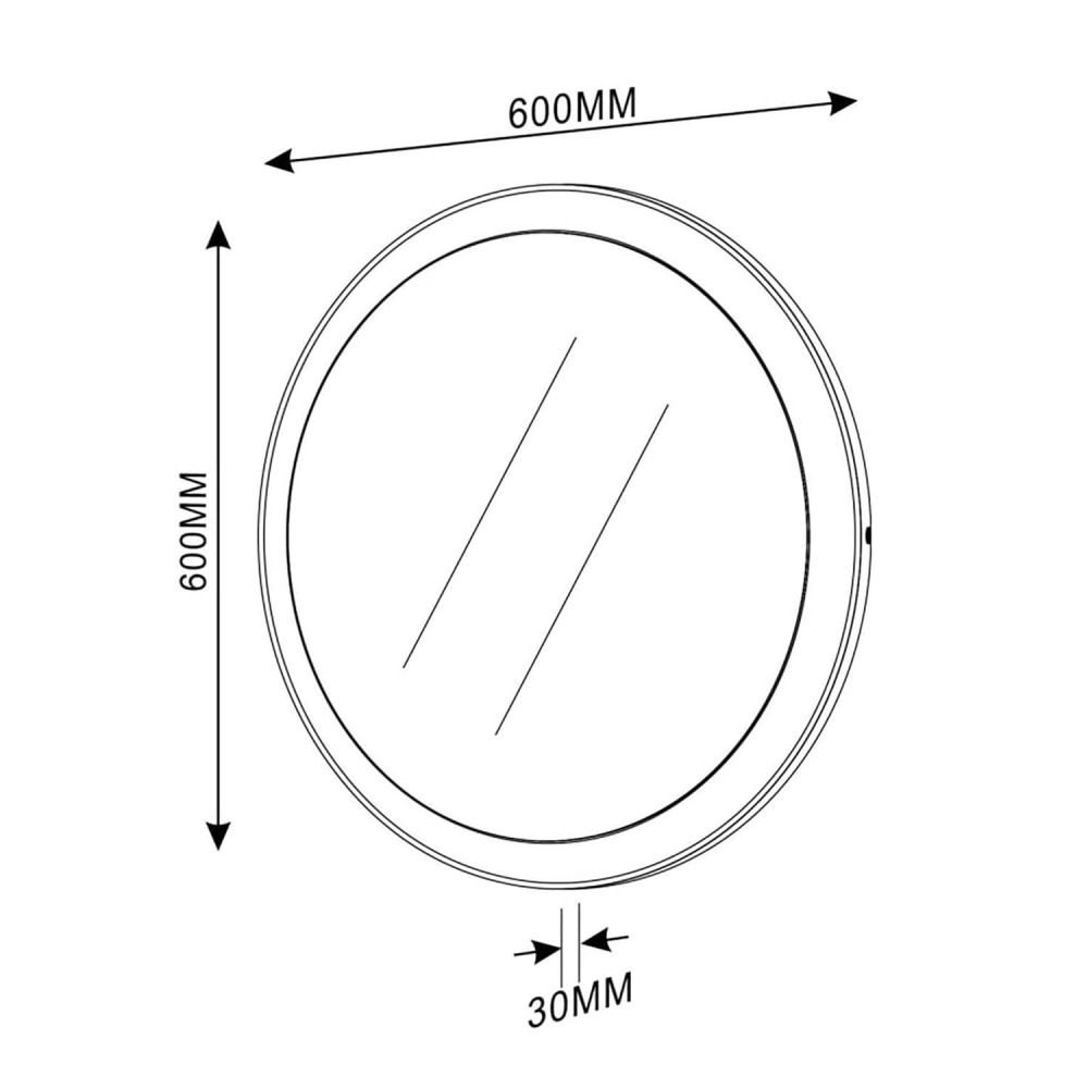 Zia Circle Round LED Illuminated Bathroom Mirror 600x600mm Dimension Drawing