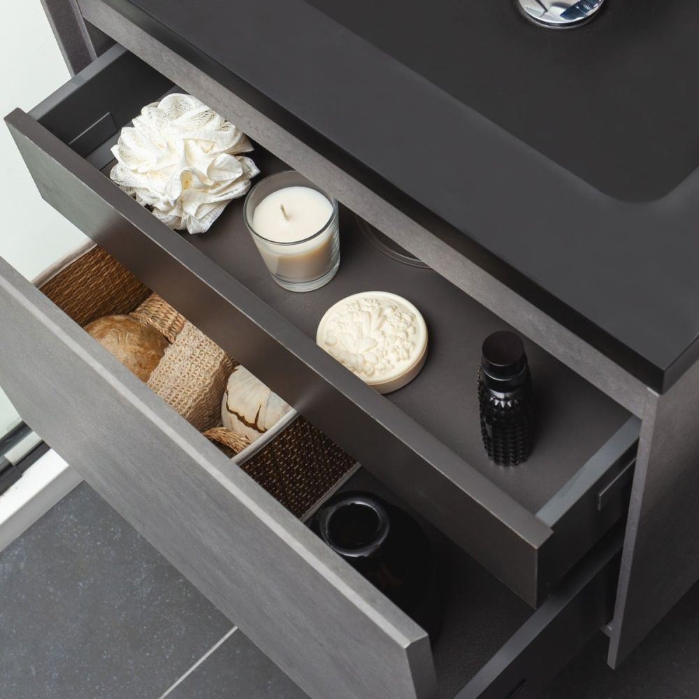 Odion Concrete Wall Hung Vanity Unit with Black Basin 600mm