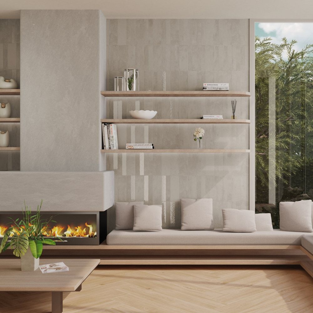 Prezza Beige Decor Line Matt & Glossy Porcelain Brick Tile - 100x300mm