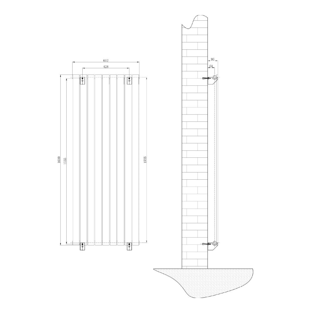 Perth Grey Single Vertical Flat Panel Radiator 1600x610mm