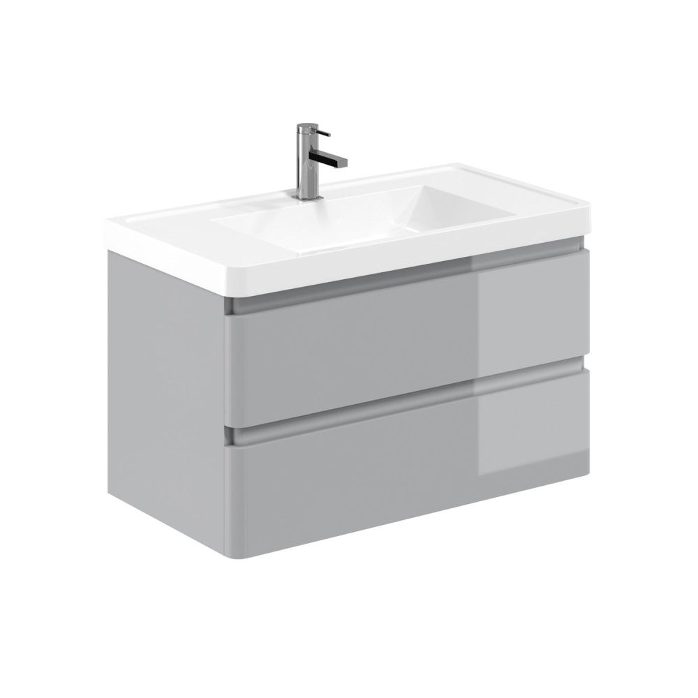 Neon Gloss Light Grey Wall Hung Vanity Unit with Ceramic Basin 900mm