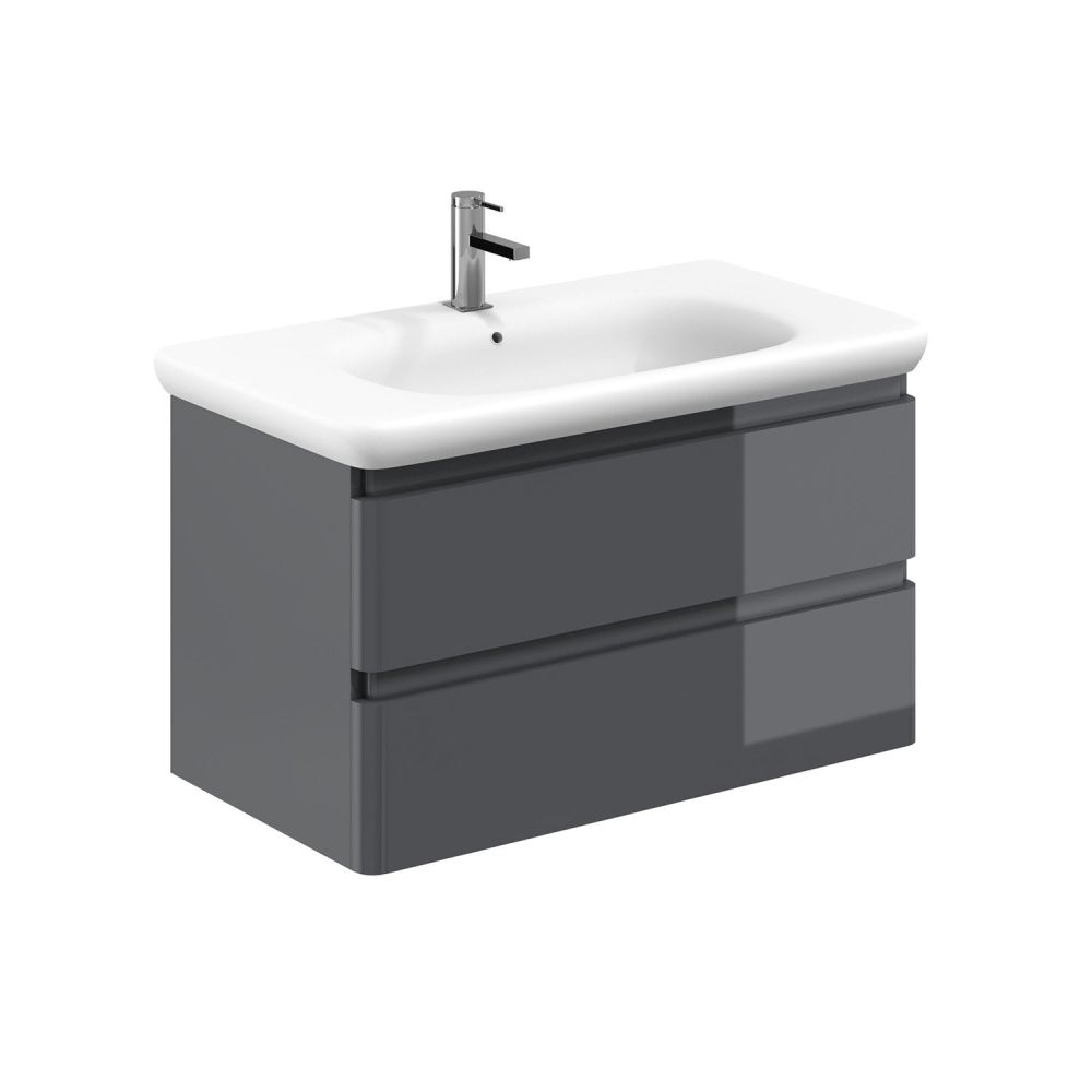 Neon Gloss Titanium Grey Wall Hung Vanity Unit with Lynx Resin Basin 900mm