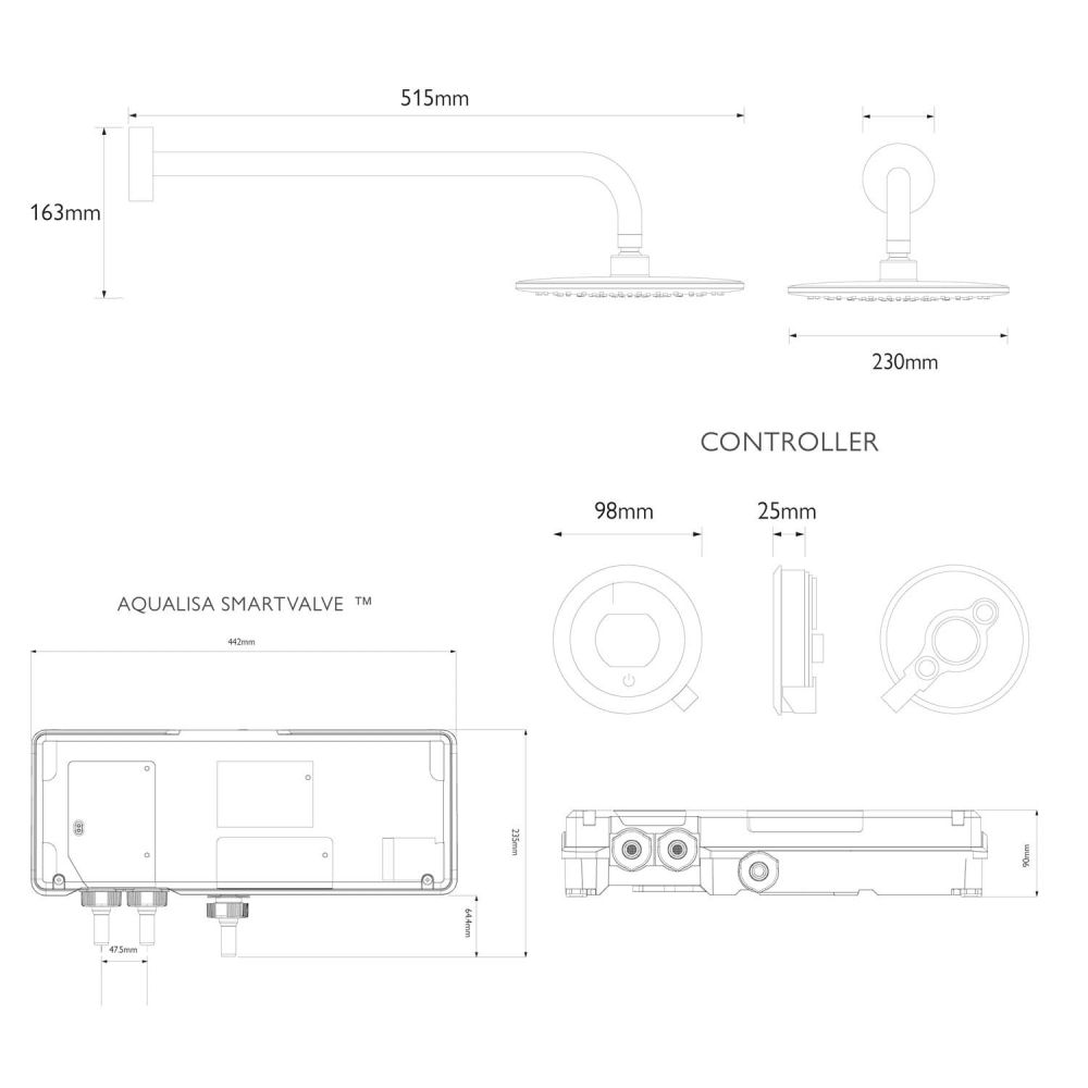 Aqualisa Quartz Touch Concealed Smart Shower with Fixed Wall Head - Gravity Pumped