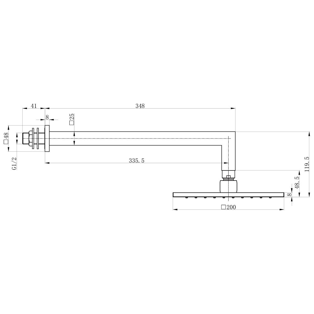 Liva Square Fixed Shower Head Spec Drawing