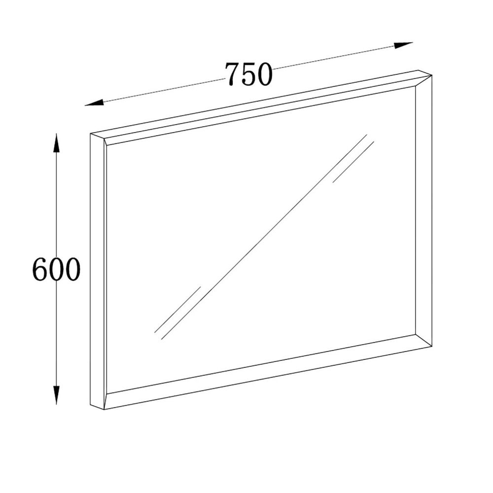 Venus Gloss White Beveled Edge Framed Bathroom Mirror 750x600mm Spec Dimension Drawing