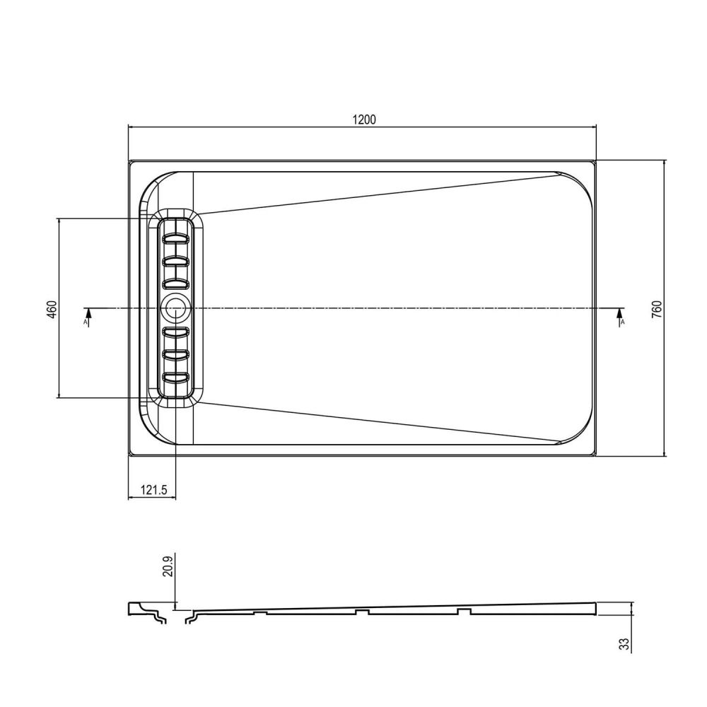 Linearity White Slimline Shower Tray 1200x760mm Spec Drawing