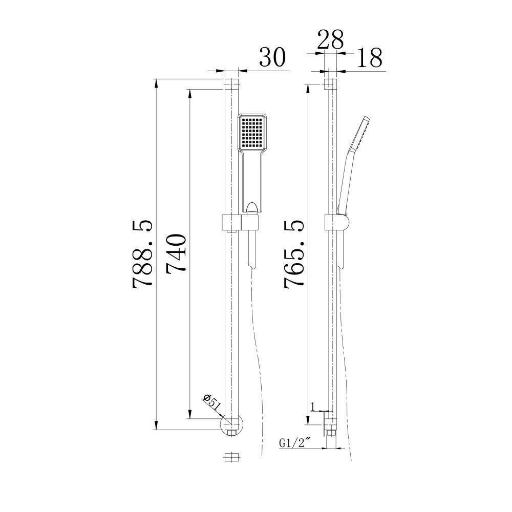 Flint Shower Slide Rail Spec Drawing