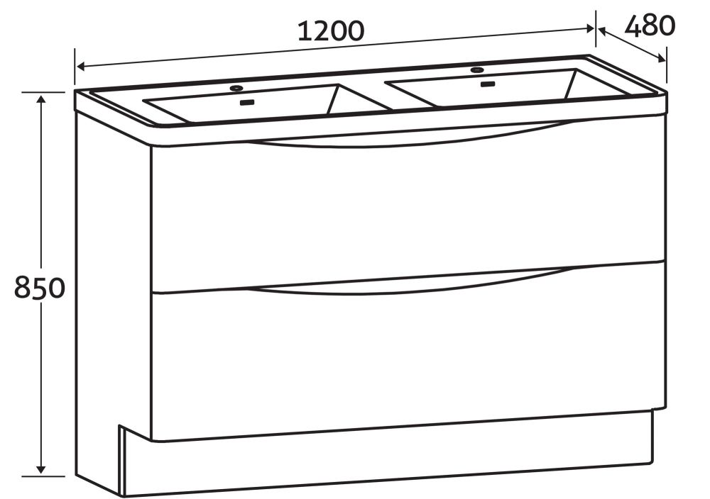 Erin Gloss White Floor Standing Vanity Unit with Ceramic Basin 1200mm dimensions