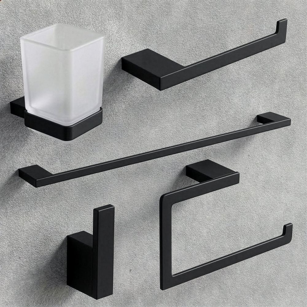 Cubic Matt Black 5-Piece Bathroom Accessory Set